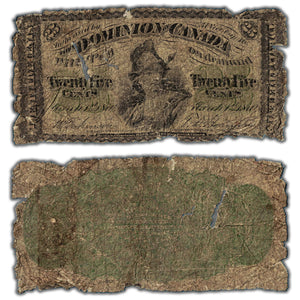 SOLD 25 Cents 1870 Dominion of Canada Note Shinplaster Letter 'B' DC-1b - Filler