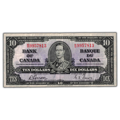$10 1937 Bank of Canada Note Gordon-Towers K/D Prefix BC-24b - VF