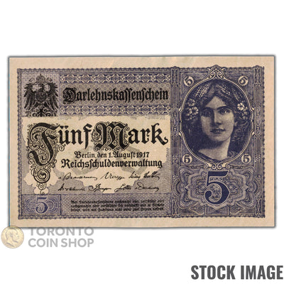 Germany 1917 5 Mark Note P #56b - Crisp AU