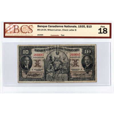 $10 1935 Banque Canadienne Nationale Canada Chartered Note #85-14-04 - BCS F-18