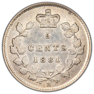 Canada 1881-H 5 Cents Silver Coin - Choice EF