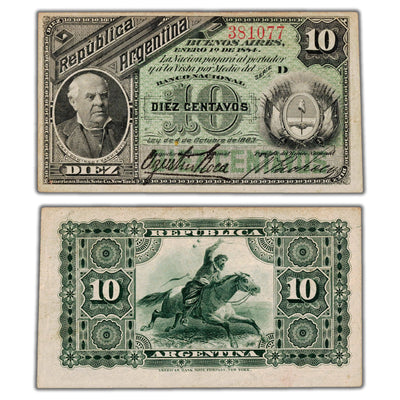 Argentina 1883 10 Centavos Note P #6 - VF/EF