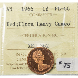 SOLD Canada 1966 1 Small Cent Coin - ICCS PL-66 Red UHC