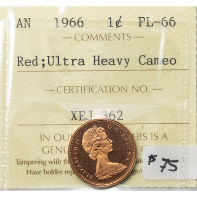 SOLD Canada 1966 1 Small Cent Coin - ICCS PL-66 Red UHC