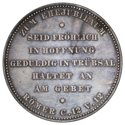 SOLD Germany Prussia 1890 Wedding Anniversary Silver Medal 45mm