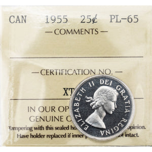 SOLD Canada 1955 25 Cents Quarter Silver Proof Like Coin - ICCS PL-65
