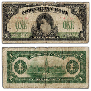 SOLD $1 1917 Dominion of Canada Note No Seal Boville Series N DC-23a-ii