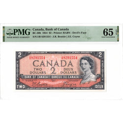 SOLD $2 1954 Bank of Canada Note Devil Face I/B Prefix BC-30b - PMG Gem UNC-65 EPQ