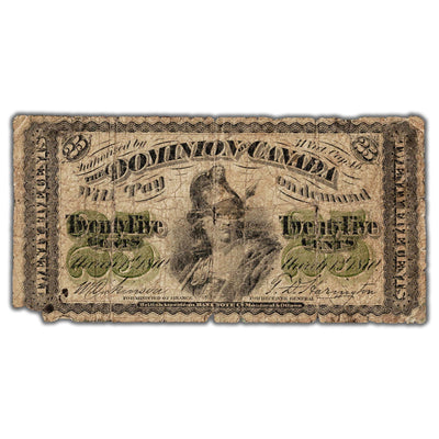 SOLD 25 Cents 1870 Dominion of Canada Shinplaster Note Plain DC-1c - Filler