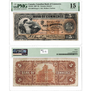 SOLD $5 1907 Canadian Bank of Commerce Chartered Note #75-14-10 - PMG F-15