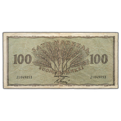 SOLD Finland 1955 100 Markkaa Note P #91 - VF