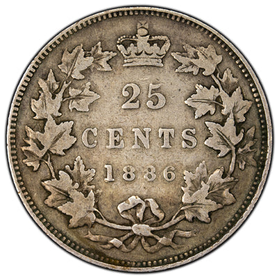SOLD Canada 1886 Obv 2 N6 SBE 25 Cents Quarter Silver Coin - VG-10