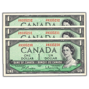 SOLD $1 1954 Bank of Canada Notes X/P Prefix BC-37b-i - 3 Consecutive