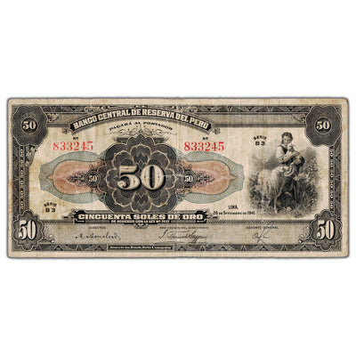 Peru 1941 50 Soles de Oro Note P #68Aa - Fine