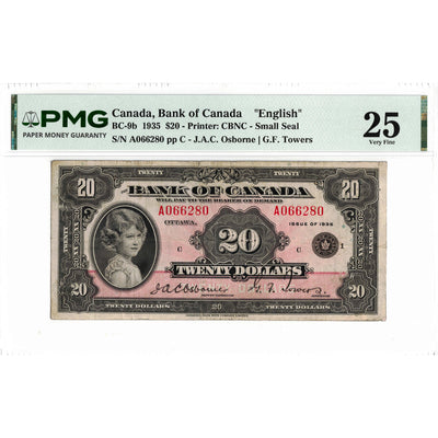 SOLD $20 1935 Bank of Canada Note English Text Small Seal BC-9b- PMG VF-25