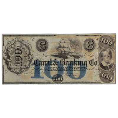 SOLD United States 1840's Canal & Banking Co. $100 Remainder Note - AU