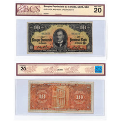 $10 1936 Banque Provinciale du Canada Chartered Note #615-18-06 - BCS VF-20