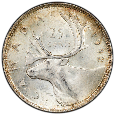 Canada 1942 25 Cents Quarter Silver Coin - Uncirculated