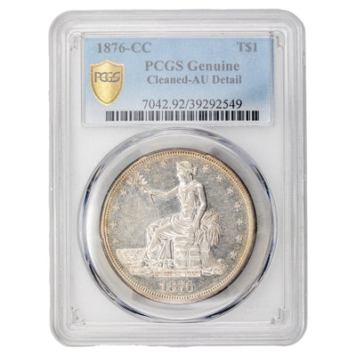 United States 1876-CC $1 Trade Dollar Silver Coin - PCGS AU Cleaned