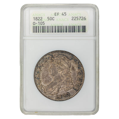 United States 1822 O-105 50 Cents Capped Bust Half Dollar Silver Coin - ANACS EF-45