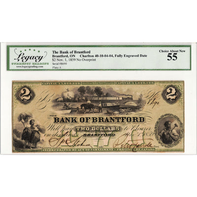 $2 1859 Bank of Brantford Chartered Note #40-10-04-04 - Legacy AU-55