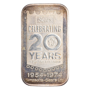 SOLD Western Mint Inc 1oz .999 Fine Silver Bar - Sears 20th Anniversary