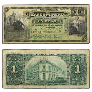 SOLD Mexico El Banco Minero 1914 1 One Peso Note