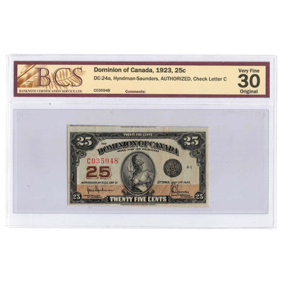 SOLD 25 Cents 1923 Dominion of Canada Shinplaster Note DC-24a - BCS VF-30