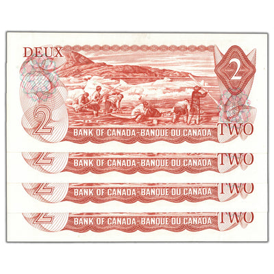 $2 1974 Bank of Canada Notes AGY Prefix BC-47b - 4 Consecutive AU-58