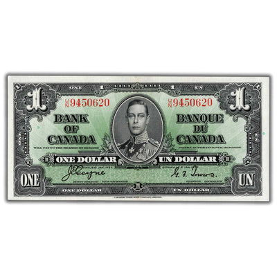 $1 1937 Bank of Canada Note Coyne-Towers U/N Prefix BC-21d - AU/UNC