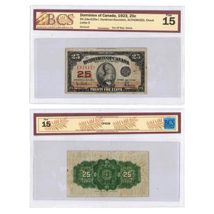 SOLD 25 Cents 1923 Dominion of Canada Shinplaster Note DC-24a - BCS F-15