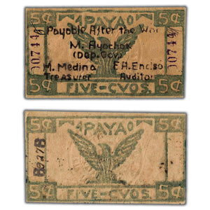 SOLD Philippines Province of Apayao 1942 5 Five Centavos Note