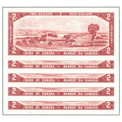 SOLD $2 1954 Bank of Canada Notes J/U Prefix BC-38b - 5 Consecutive UNC