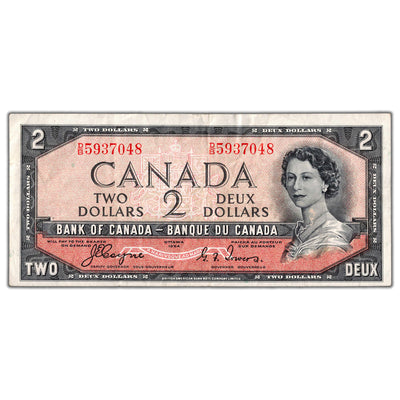 $2 1954 Bank of Canada Note Devil Face D/B Prefix BC-30a - VF