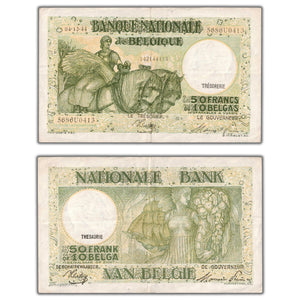 SOLD Belgium 1944 50 Francs / 10 Belgas Note P #106e