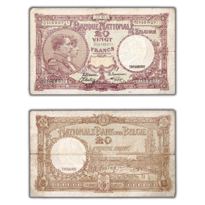 SOLD Belgium 1943 20 Twenty Francs Note P #111