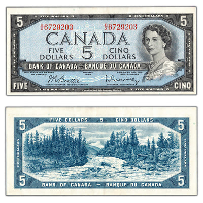 $5 1954 Bank of Canada Note Beattie-Rasminsky B/X Prefix BC-39b - EF+