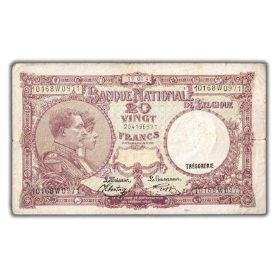SOLD Belgium 1943 20 Twenty Francs Note P #111