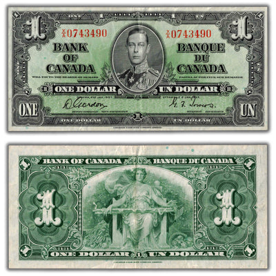 $1 1937 Bank of Canada Note Gordon-Towers X/A Prefix BC-21c - VF