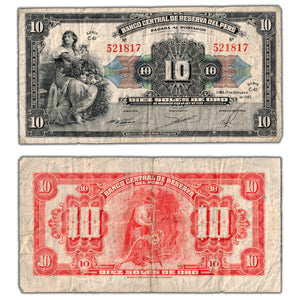 SOLD Peru 1947 10 Ten Soles Note P #67a - Circulated