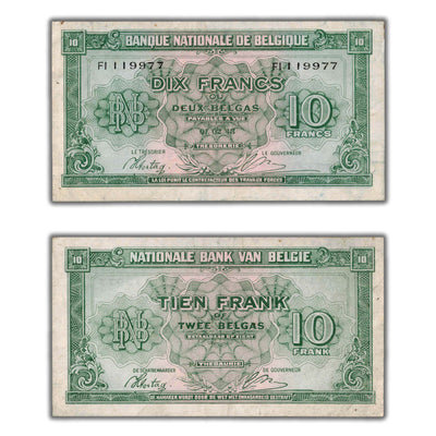 Belgium 1943 10 Ten Francs  Note P #122