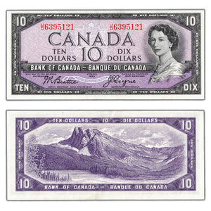 SOLD $10 1954 Bank of Canada Note Beattie-Coyne U/D Prefix BC-40a - AU