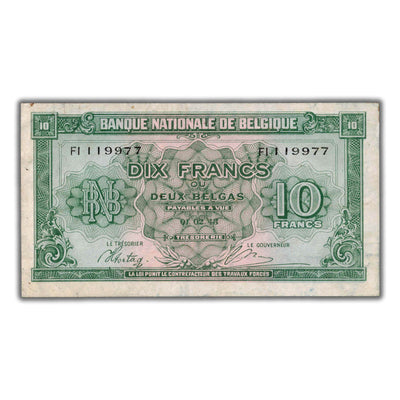 Belgium 1943 10 Ten Francs  Note P #122