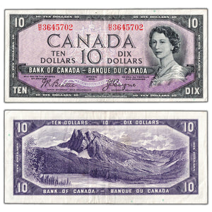 SOLD $10 1954 Bank of Canada Note Devil Face H/D Prefix BC-32b - VF