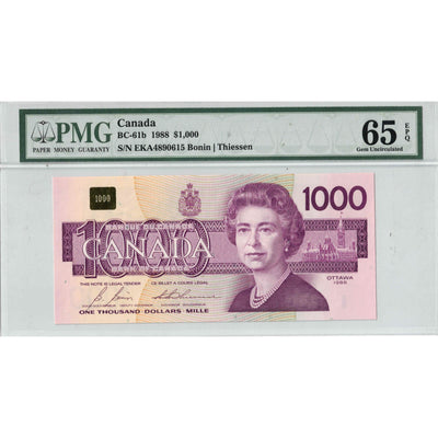 SOLD $1000 1988 Bank of Canada Note Bonin-Thiessen BC-61b - PMG Gem UNC-65 EPQ