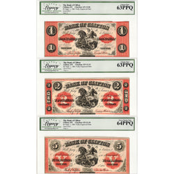$1-5 1861 Bank of Clifton Chartered Notes Matched Serial #4962 - Legacy UNC 63/64 PPQ