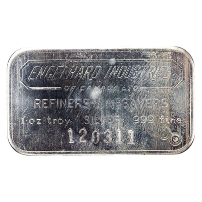 SOLD Engelhard Industries 1oz .999 Fine Silver Bar - 6 Digit Serial