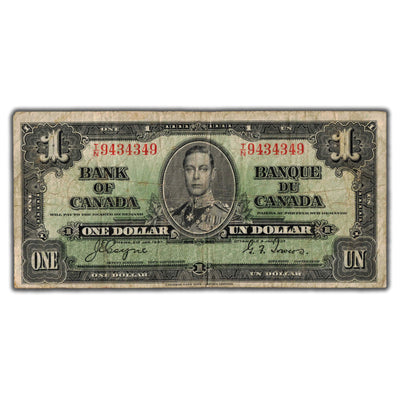 SOLD $1 1937 Bank of Canada Note Coyne-Towers T/N Prefix BC-21d - Radar Serial