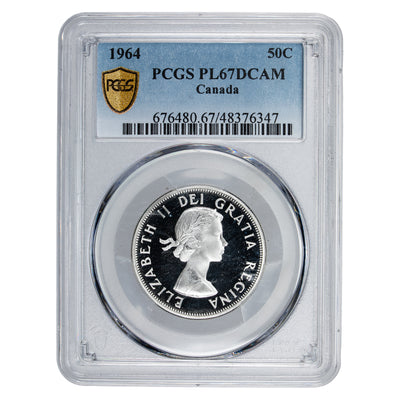 Canada 1964 50 Cents Half Dollar Silver Coin - PCGS Proof-Like PL-67 DCAM