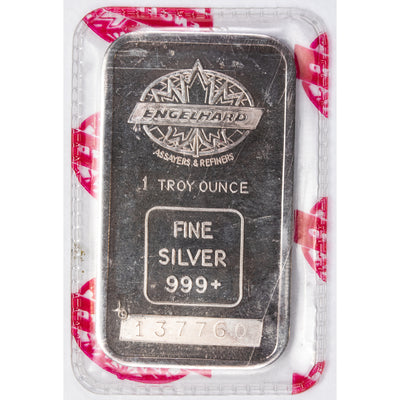 SOLD Engelhard Maple Leaf 1oz .999 Fine Silver Bar - Sealed With Red Logo Design